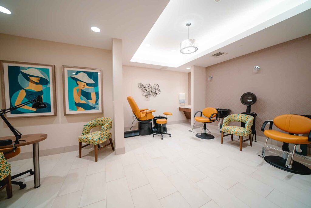 The salon at Jordan River features modern equipment for hair styling, manicures and pedicures 