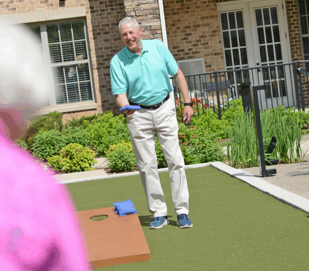 seniors playing cornhole